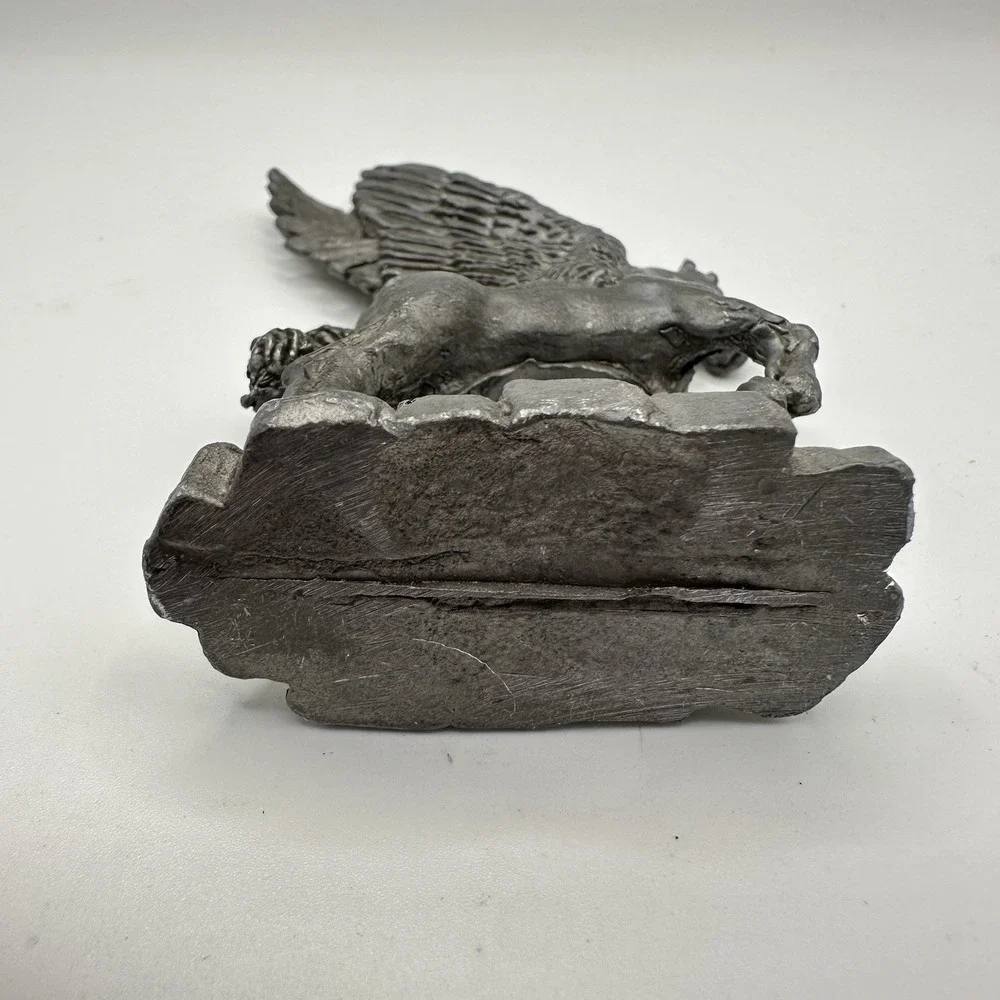 VTG Pewter Pegasus Figurine Statue Fantasy Mythical Winged Horse Decor 3 1/2